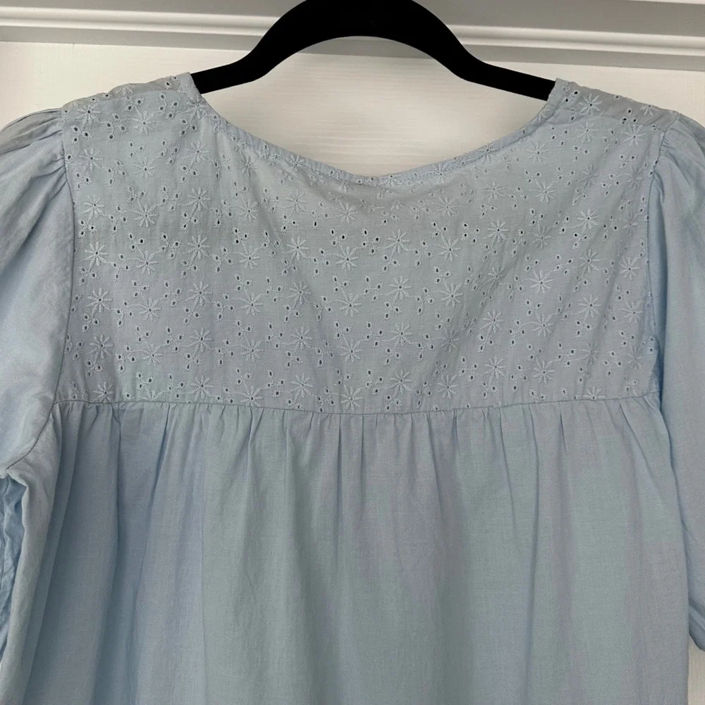 Soya‎ Concept Puff Sleeve Eyelet Detail Cottagecore Prairie Blue Size Small NWT